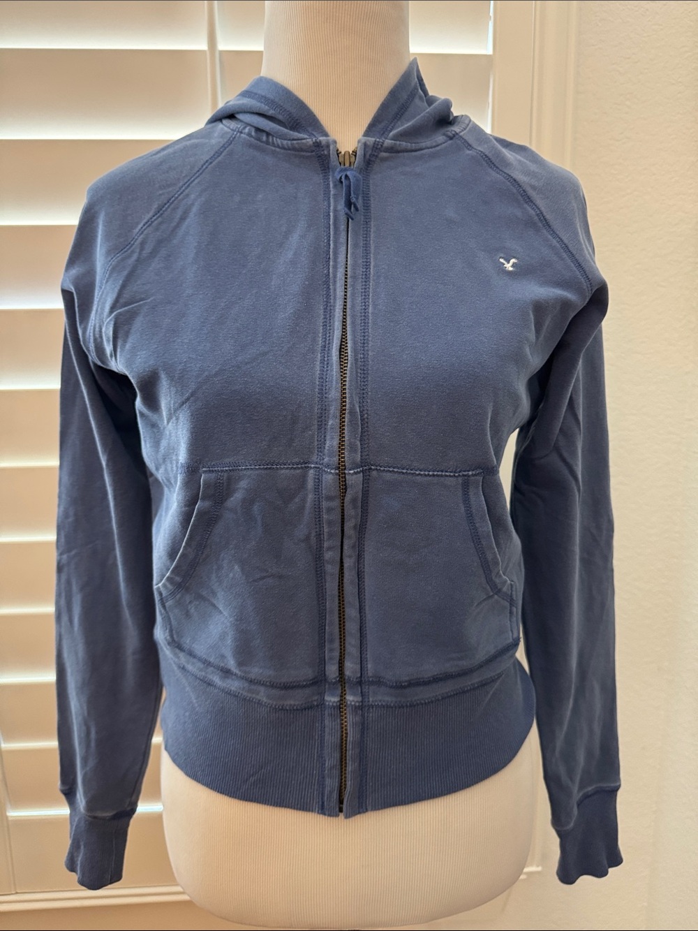 American Eagle Outfitters Navy Blue Pullover Hoodie with Tag Detail